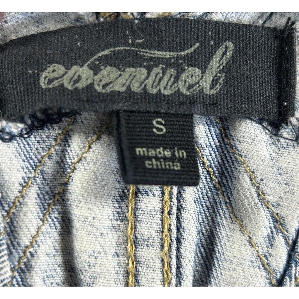 Evenuel Shortalls Women Small Blue Denim Cotton Frayed Hem Distressed Wide Strap - Picture 4 of 6